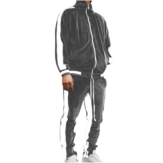 Men'S 2 Pieces Full Zip Tracksuits Golden Velvet Sport Suits Casual Outfits Jacket & Pants Fitness Tracksuit Set(Dark Gray,M)