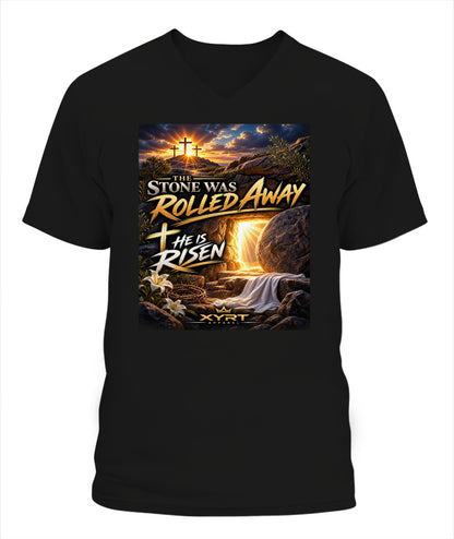 XYRT Apparel Faith Collection - 'He has Risen' Mens V-Neck T-Shirt 