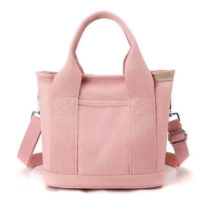Women Small Bag with Zipper Fashion Lady Single Shoulder Portable Thickened Canvas Mobile Phone Bucket Tote Bag
