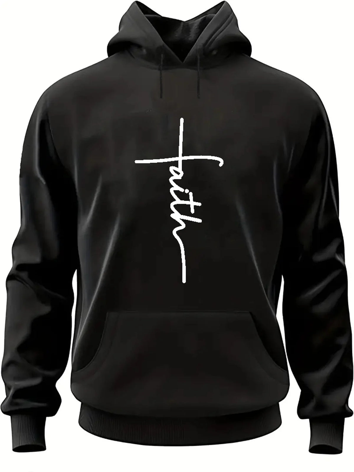 Men'S Autumn and Winter Casual Fashion Loose Faith Print Long Sleeved Hooded Sweatshirt Warm Sports Pullover