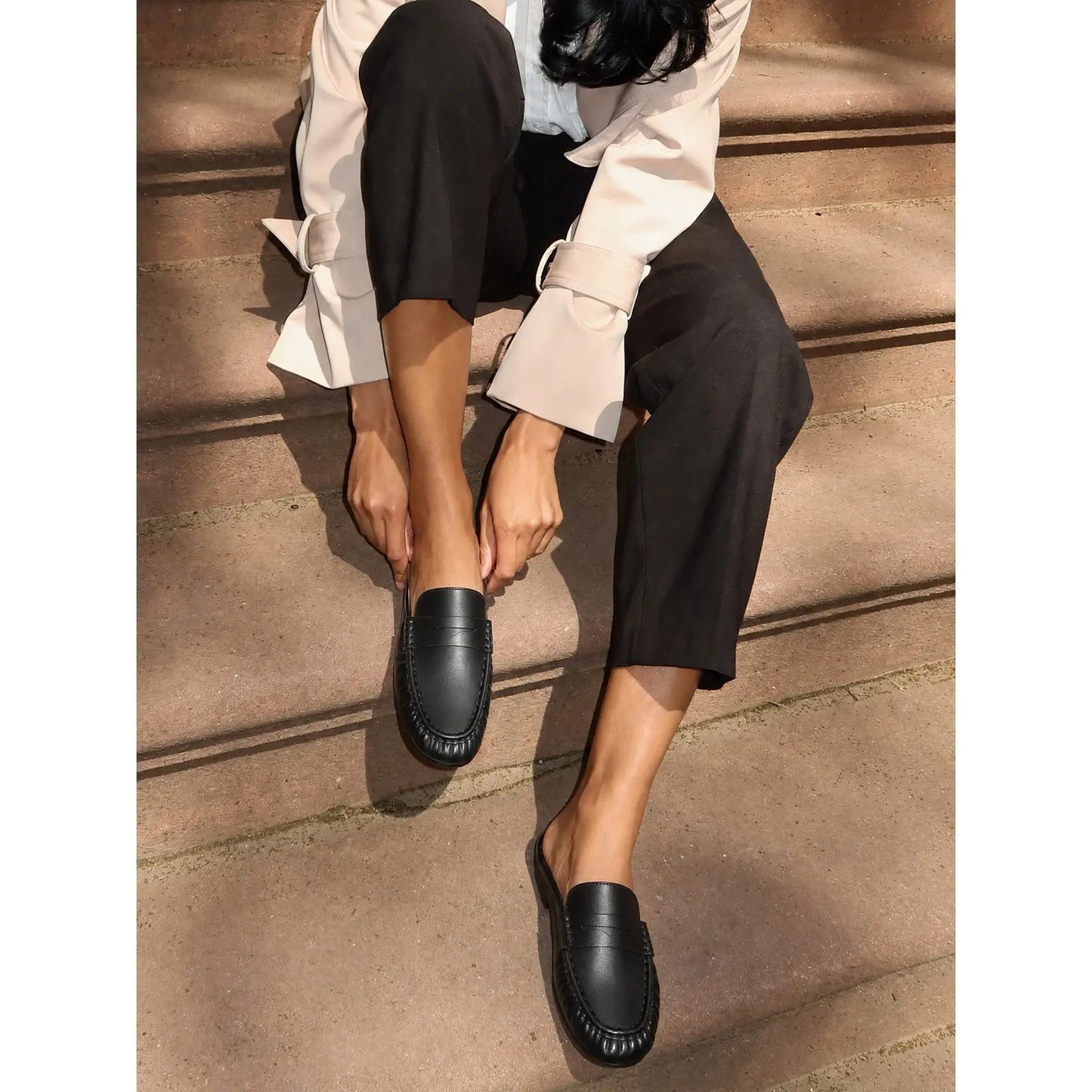 Coutgo Women'S Casual Faux Leather Loafers, Lightweight Plain Mule Slides with round Toe and Penny Strap, Shoe, Footwear, Business, Rubber, Ankle,Back to School,Back to School Haul