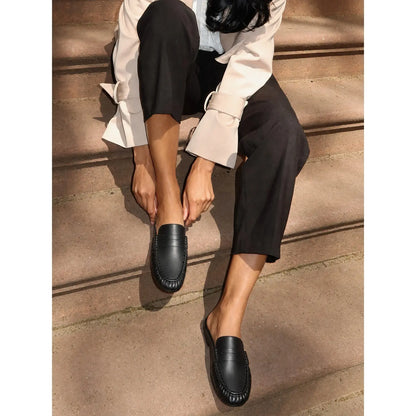 Coutgo Women'S Casual Faux Leather Loafers, Lightweight Plain Mule Slides with round Toe and Penny Strap, Shoe, Footwear, Business, Rubber, Ankle,Back to School,Back to School Haul