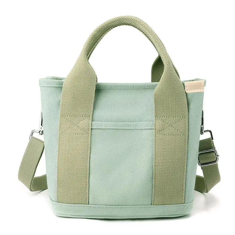 Women Small Bag with Zipper Fashion Lady Single Shoulder Portable Thickened Canvas Mobile Phone Bucket Tote Bag