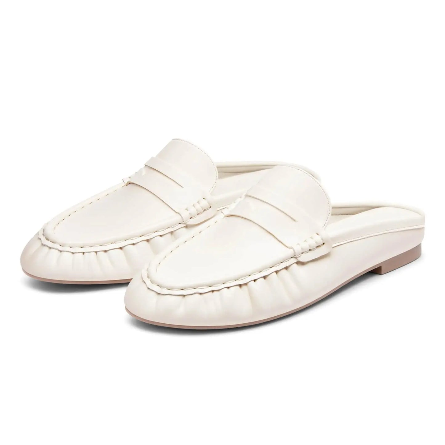 Coutgo Women'S Casual Faux Leather Loafers, Lightweight Plain Mule Slides with round Toe and Penny Strap, Shoe, Footwear, Business, Rubber, Ankle,Back to School,Back to School Haul