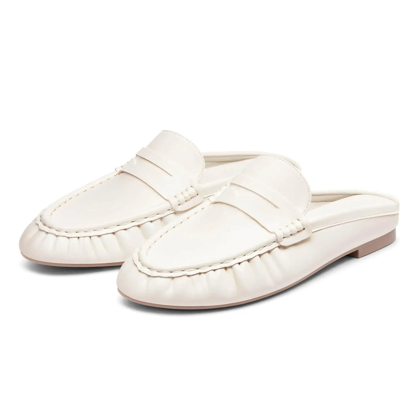 Coutgo Women'S Casual Faux Leather Loafers, Lightweight Plain Mule Slides with round Toe and Penny Strap, Shoe, Footwear, Business, Rubber, Ankle,Back to School,Back to School Haul