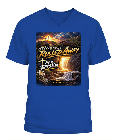 XYRT Apparel Faith Collection - 'He has Risen' Mens V-Neck T-Shirt 