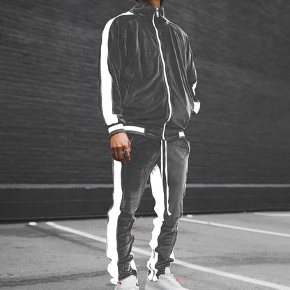 Men'S 2 Pieces Full Zip Tracksuits Golden Velvet Sport Suits Casual Outfits Jacket & Pants Fitness Tracksuit Set(Dark Gray,M)