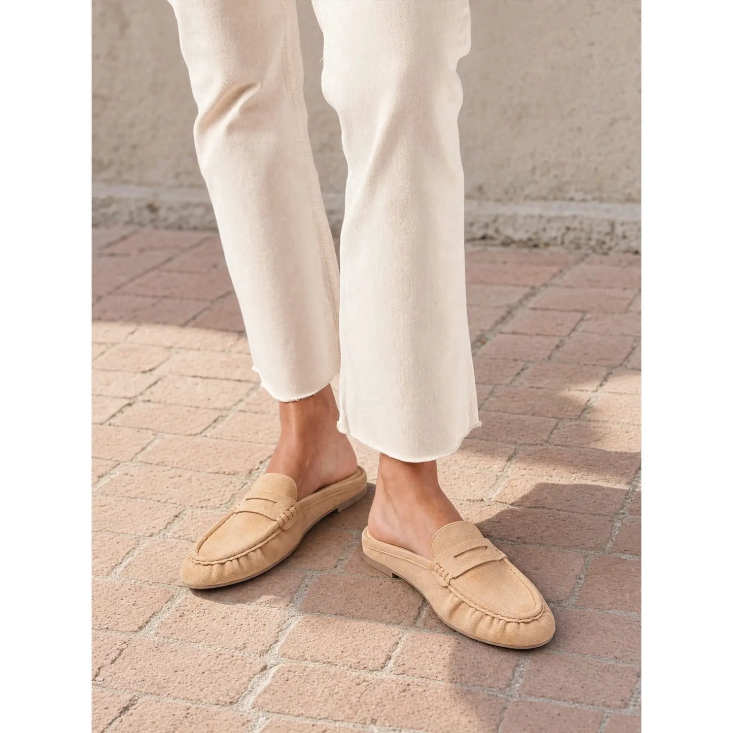 Coutgo Women'S Casual Faux Leather Loafers, Lightweight Plain Mule Slides with round Toe and Penny Strap, Shoe, Footwear, Business, Rubber, Ankle,Back to School,Back to School Haul
