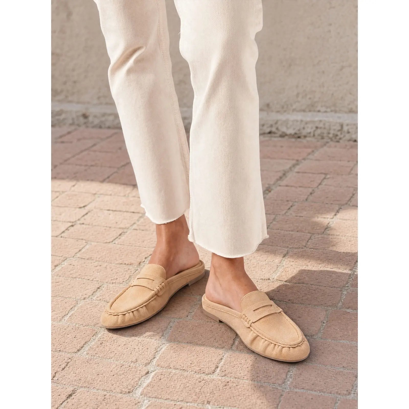 Coutgo Women'S Casual Faux Leather Loafers, Lightweight Plain Mule Slides with round Toe and Penny Strap, Shoe, Footwear, Business, Rubber, Ankle,Back to School,Back to School Haul