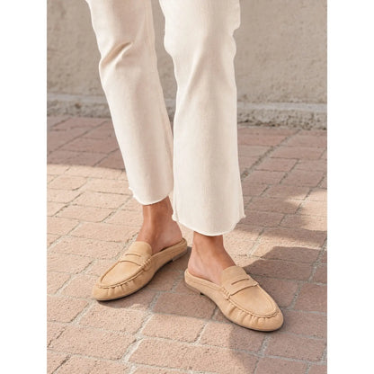 Coutgo Women'S Casual Faux Leather Loafers, Lightweight Plain Mule Slides with round Toe and Penny Strap, Shoe, Footwear, Business, Rubber, Ankle,Back to School,Back to School Haul