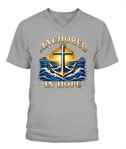 Anchored In Hope - Hebrews 6:19 -  Xyrt Apparel V Neck Faith T-Shirt