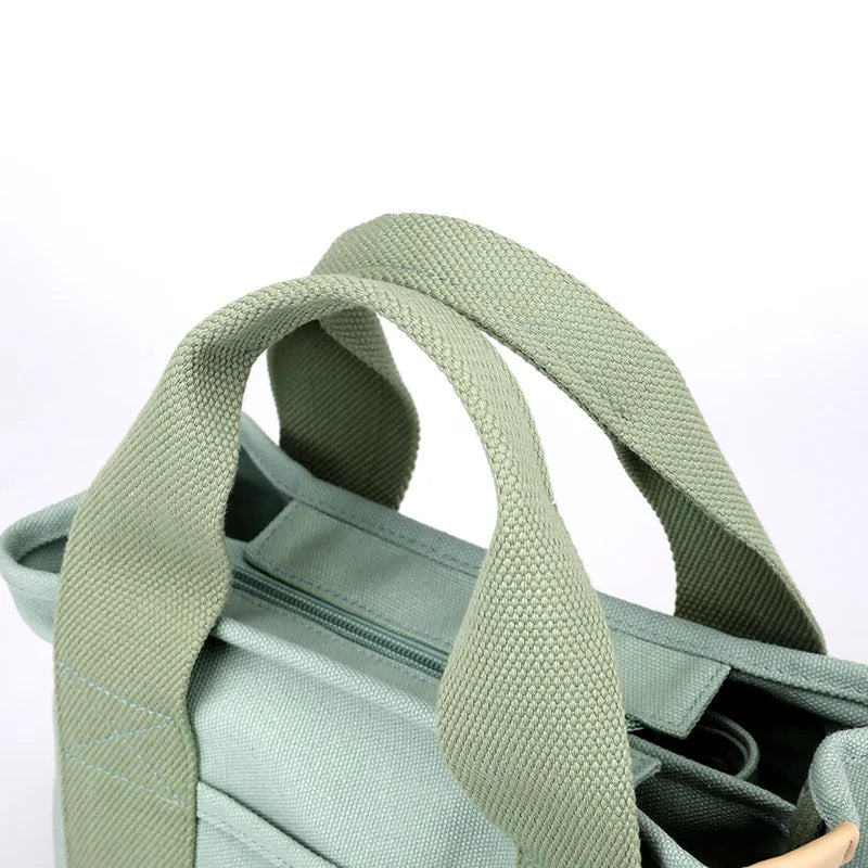 Women Small Bag with Zipper Fashion Lady Single Shoulder Portable Thickened Canvas Mobile Phone Bucket Tote Bag