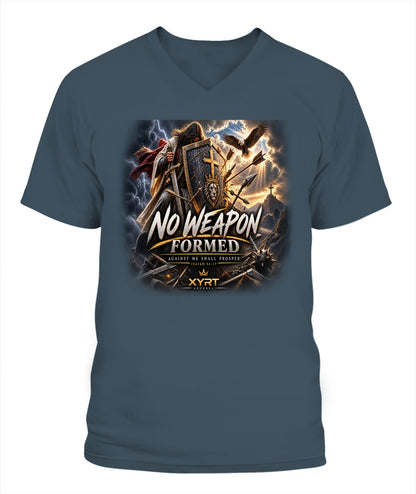 XYRT Apparel Faith Collection -  'No Weapons Formed Against Me' Mens V-Neck T-Shirt 