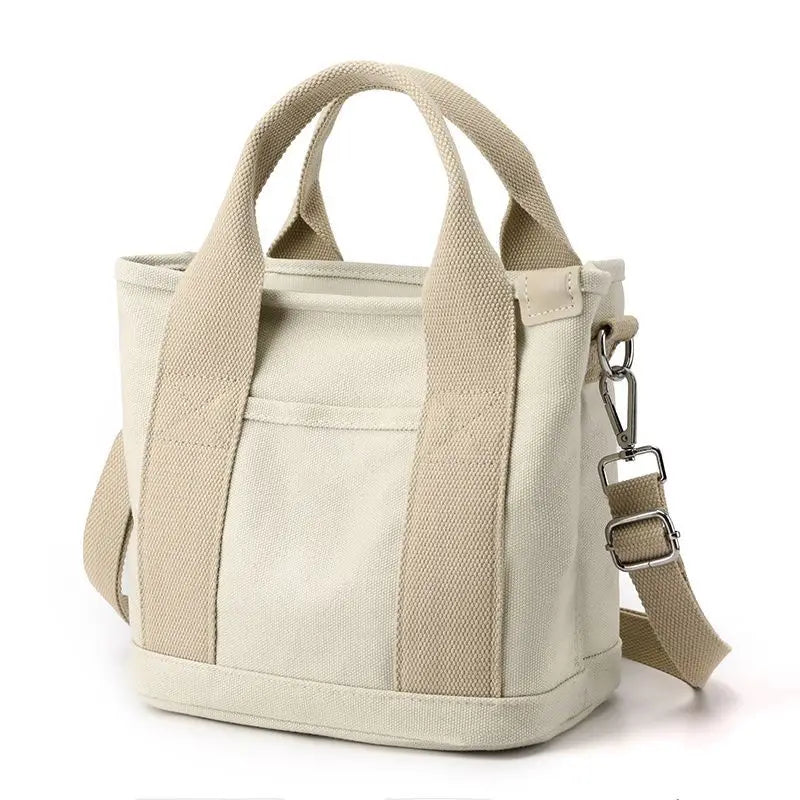 Women Small Bag with Zipper Fashion Lady Single Shoulder Portable Thickened Canvas Mobile Phone Bucket Tote Bag