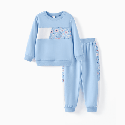 Toddler Girl Clothes Kids Sweatshirts & Joggers Set 2 Piece Long Sleeve Graphic Pullover and Pants Fall Outfits Sets, Blue, 3-4 Years