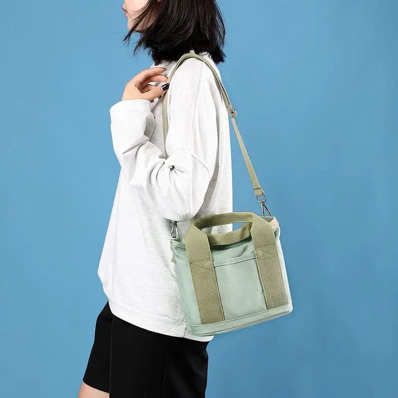 Women Small Bag with Zipper Fashion Lady Single Shoulder Portable Thickened Canvas Mobile Phone Bucket Tote Bag