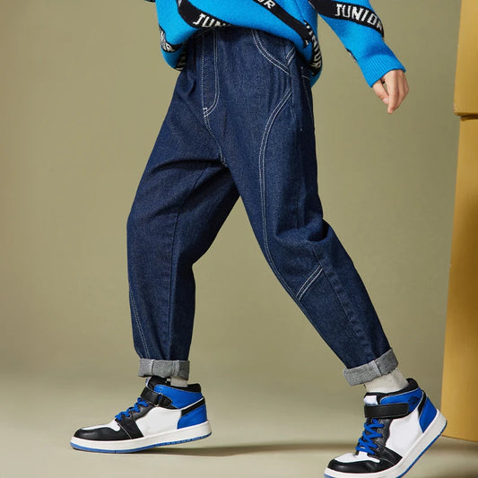 4-11 Years Boys Clothes Slim Straight Jeans Young Pants Kids Baby Children Denim Clothing Trousers Elastic Waist Bottoms